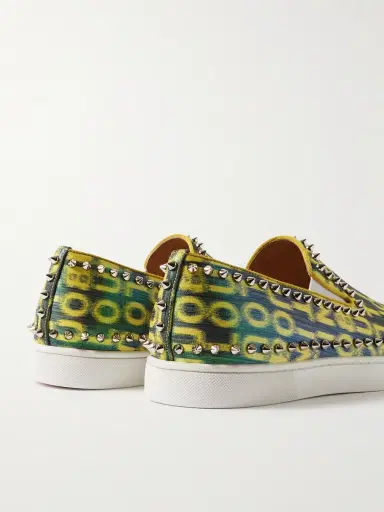 Christian Louboutin Pik Boat Spiked Glittered Logo-Print Canvas Slip-On Sneakers - Men | Thumbnail 5