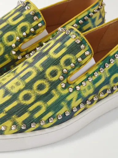 Christian Louboutin Pik Boat Spiked Glittered Logo-Print Canvas Slip-On Sneakers - Men | Thumbnail 6