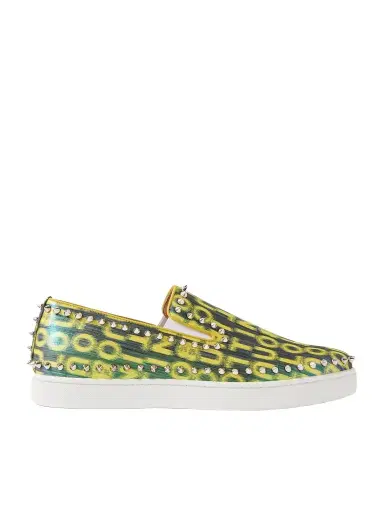 Christian Louboutin Pik Boat Spiked Glittered Logo-Print Canvas Slip-On Sneakers - Men | Thumbnail 1