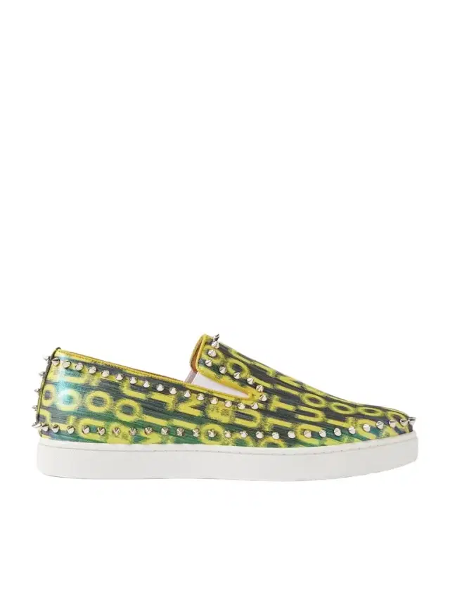Christian Louboutin Pik Boat Spiked Glittered Logo-Print Canvas Slip-On Sneakers - Men