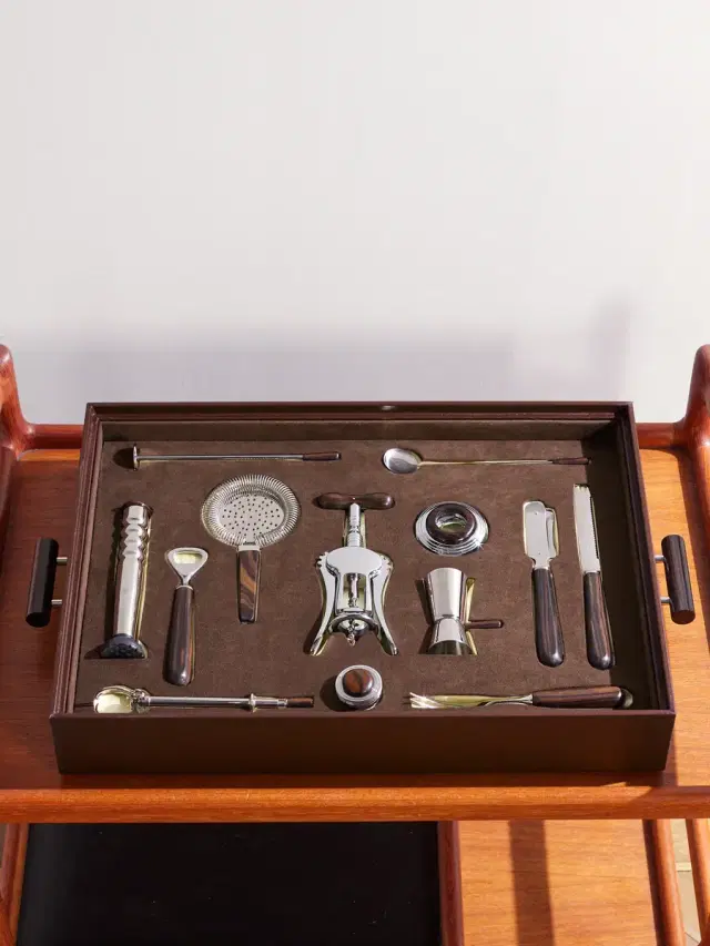 Lorenzi Milano Ebony, Leather and Stainless Steel Bar Set - Men