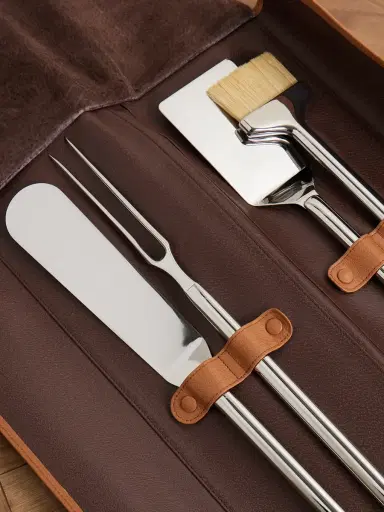 Lorenzi Milano Bamboo, Leather and Stainless Steel Travel BBQ Set - Men | Thumbnail 4 Lorenzi Milano Bamboo, Leather and Stainless Steel Travel BBQ Set - Men | Thumbnail 4