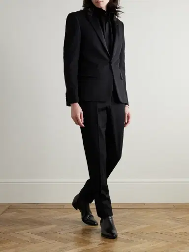 Saint Laurent Slim-Fit Satin-Trimmed Wool Blazer - Men | Thumbnail 2 Saint Laurent Slim-Fit Satin-Trimmed Wool Blazer - Men | Thumbnail 2