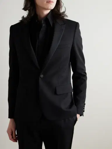 Saint Laurent Slim-Fit Satin-Trimmed Wool Blazer - Men | Thumbnail 3 Saint Laurent Slim-Fit Satin-Trimmed Wool Blazer - Men | Thumbnail 3
