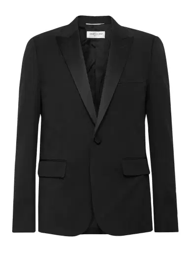 Saint Laurent Slim-Fit Satin-Trimmed Wool Blazer - Men | Thumbnail 1 Saint Laurent Slim-Fit Satin-Trimmed Wool Blazer - Men | Thumbnail 1