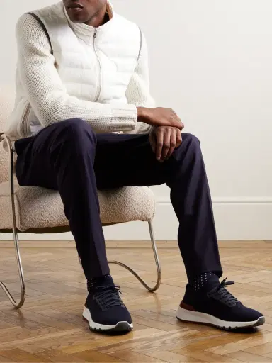 Brunello Cucinelli Leather-Trimmed Stretch-Knit Sneakers - Men | Thumbnail 2 Brunello Cucinelli Leather-Trimmed Stretch-Knit Sneakers - Men | Thumbnail 2