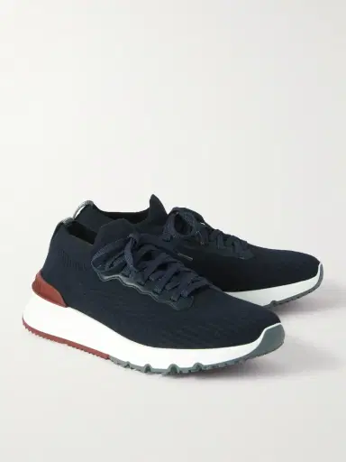 Brunello Cucinelli Leather-Trimmed Stretch-Knit Sneakers - Men | Thumbnail 3 Brunello Cucinelli Leather-Trimmed Stretch-Knit Sneakers - Men | Thumbnail 3
