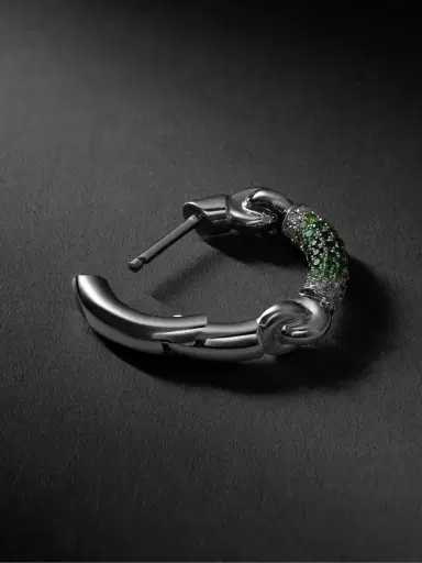 MAOR The Equinox 18-Karat Blackened White Gold, Diamond and Tsavorite Single Earring - Men | Thumbnail 3