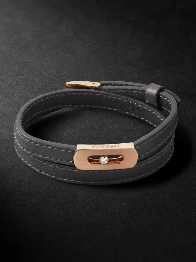 Messika My Move Gold, Leather and Diamond Bracelet - Men