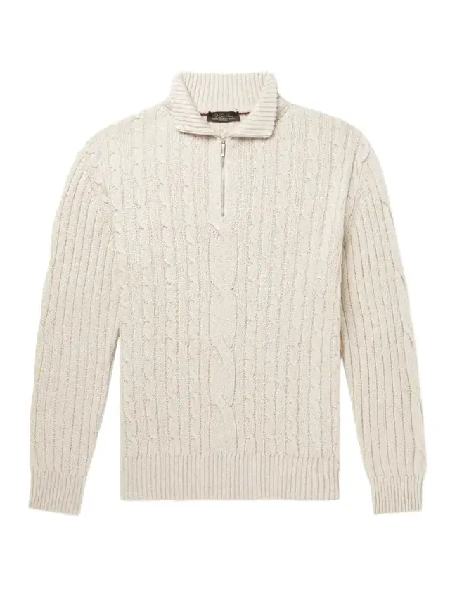 Loro Piana Cable-Knit Baby Cashmere and Linen-Blend Half-Zip Sweater - Men