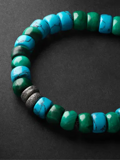 Carolina Bucci Forte Beads White and Blackened Gold, Turquoise and Malachite Bracelet - Men | Thumbnail 4 Carolina Bucci Forte Beads White and Blackened Gold, Turquoise and Malachite Bracelet - Men | Thumbnail 4