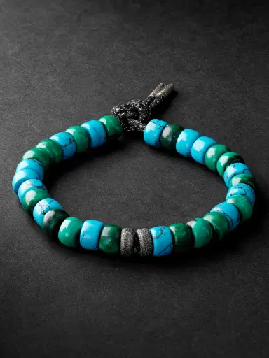 Carolina Bucci Forte Beads White and Blackened Gold, Turquoise and Malachite Bracelet - Men | Thumbnail 1 Carolina Bucci Forte Beads White and Blackened Gold, Turquoise and Malachite Bracelet - Men | Thumbnail 1