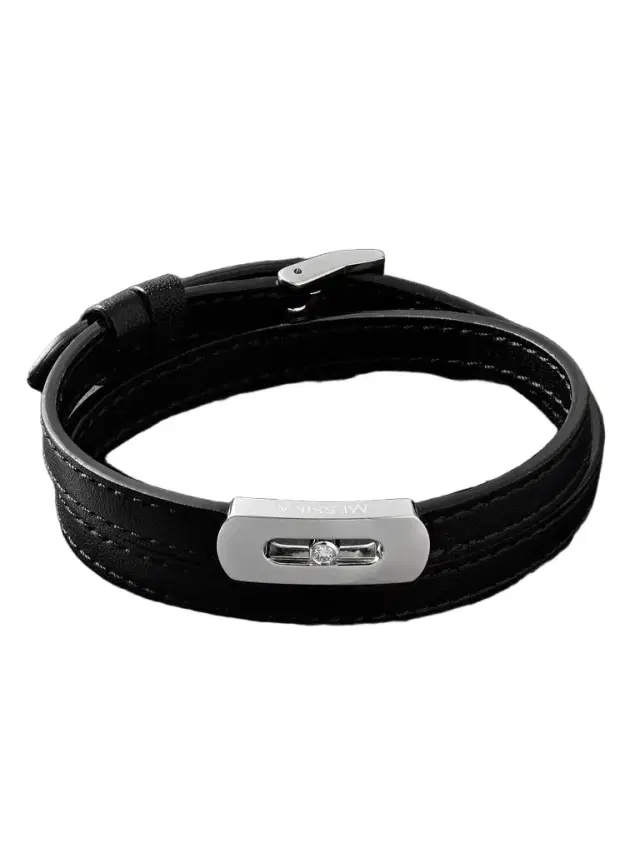 My Move White Gold, Diamond and Leather Bracelet - Men