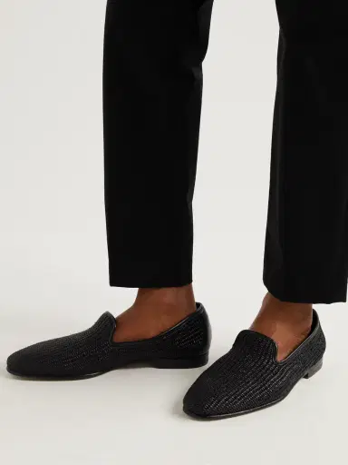 Manolo Blahnik Mario Leather-Trimmed Raffia Loafers - Men | Thumbnail 3