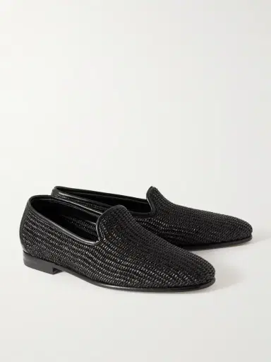 Manolo Blahnik Mario Leather-Trimmed Raffia Loafers - Men | Thumbnail 4