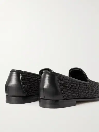 Manolo Blahnik Mario Leather-Trimmed Raffia Loafers - Men | Thumbnail 5