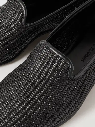 Manolo Blahnik Mario Leather-Trimmed Raffia Loafers - Men | Thumbnail 6