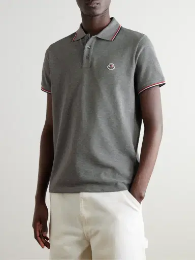 Moncler Logo-Appliquéd Striped Cotton-Piqué Polo Shirt - Men | Thumbnail 3