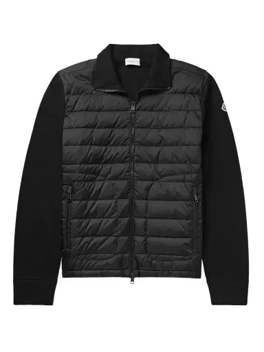 Moncler Slim-Fit Panelled Wool-Blend and Quilted Shell Down Zip-Up Cardigan - Men | Thumbnail 1 Moncler Slim-Fit Panelled Wool-Blend and Quilted Shell Down Zip-Up Cardigan - Men | Thumbnail 1