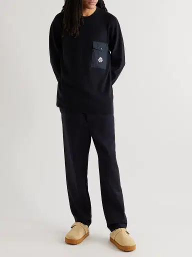 Moncler Logo-Appliquéd Shell-Trimmed Cotton Sweater - Men | Thumbnail 2 Moncler Logo-Appliquéd Shell-Trimmed Cotton Sweater - Men | Thumbnail 2