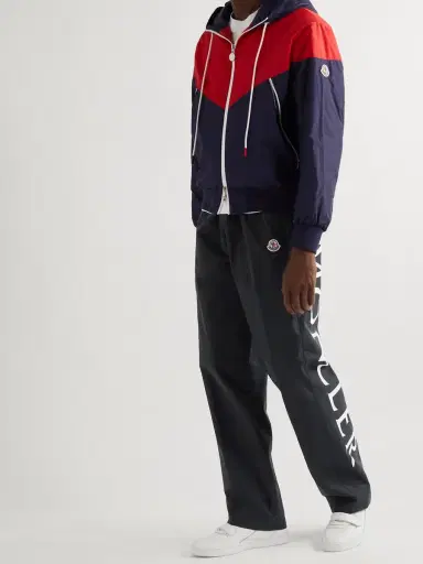 Moncler Straight-Leg Logo-Print Cotton-Blend Shell Track Pants - Men | Thumbnail 2