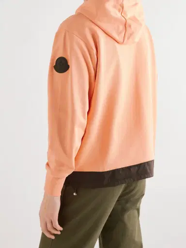 Moncler Logo-Appliquéd Shell-Trimmed Cotton-Jersey Hoodie - Men | Thumbnail 3 Moncler Logo-Appliquéd Shell-Trimmed Cotton-Jersey Hoodie - Men | Thumbnail 3