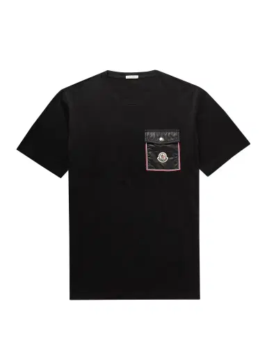 Moncler Logo-Appliquéd Shell-Trimmed Cotton-Jersey T-Shirt - Men | Thumbnail 1 Moncler Logo-Appliquéd Shell-Trimmed Cotton-Jersey T-Shirt - Men | Thumbnail 1