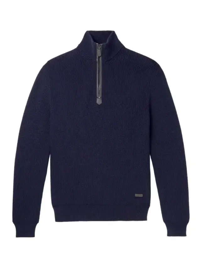 Loro Piana Leather-Trimmed Ribbed Wool Half-Zip Sweatshirt - Men