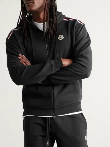 Moncler Logo-Embroidered Striped Cotton-Jersey Zip-Up Hoodie - Men | Thumbnail 3 Moncler Logo-Embroidered Striped Cotton-Jersey Zip-Up Hoodie - Men | Thumbnail 3