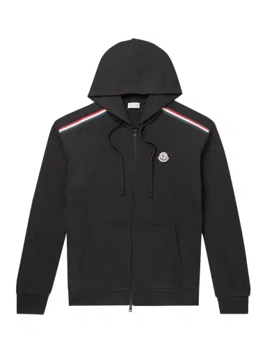 Moncler Logo-Embroidered Striped Cotton-Jersey Zip-Up Hoodie - Men | Thumbnail 1 Moncler Logo-Embroidered Striped Cotton-Jersey Zip-Up Hoodie - Men | Thumbnail 1