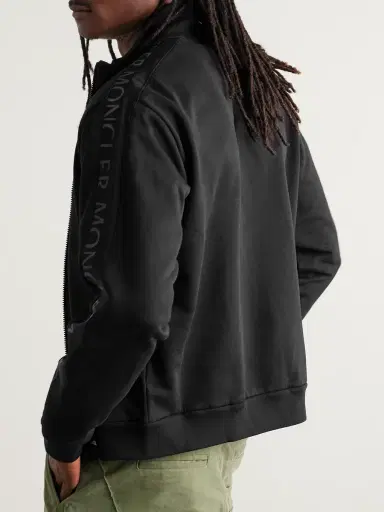 Moncler Logo-Print Shell-Trimmed Cotton-Jersey Zip-Up Sweatshirt - Men | Thumbnail 3 Moncler Logo-Print Shell-Trimmed Cotton-Jersey Zip-Up Sweatshirt - Men | Thumbnail 3