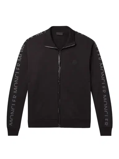 Moncler Logo-Print Shell-Trimmed Cotton-Jersey Zip-Up Sweatshirt - Men | Thumbnail 1 Moncler Logo-Print Shell-Trimmed Cotton-Jersey Zip-Up Sweatshirt - Men | Thumbnail 1