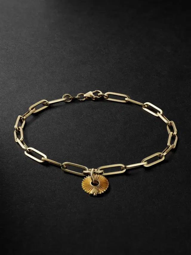 Classic Fob Clip Chain and Spade Disk 18-Karat Gold Bracelet - Men
