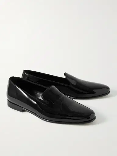 Manolo Blahnik Mario Grosgrain-Trimmed Patent-Leather Loafers - Men | Thumbnail 3