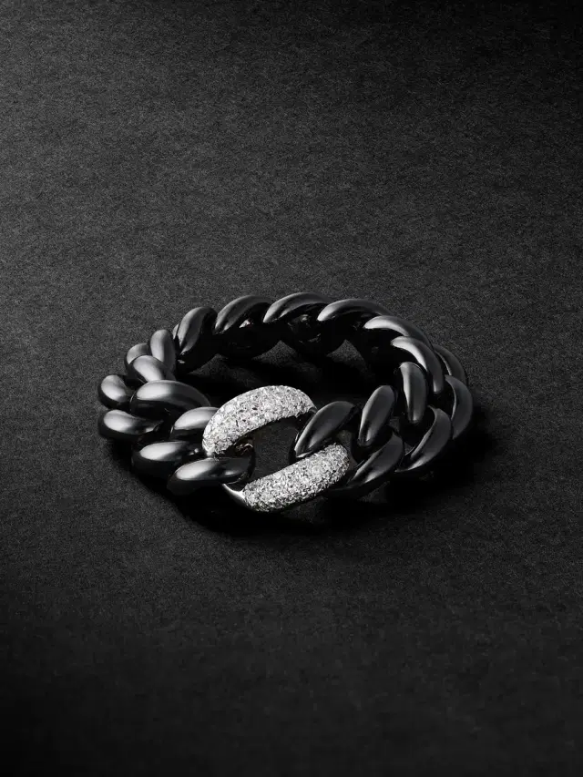 SHAY Link Medium 18-Karat White Gold, Ceramic and Diamond Ring - Men