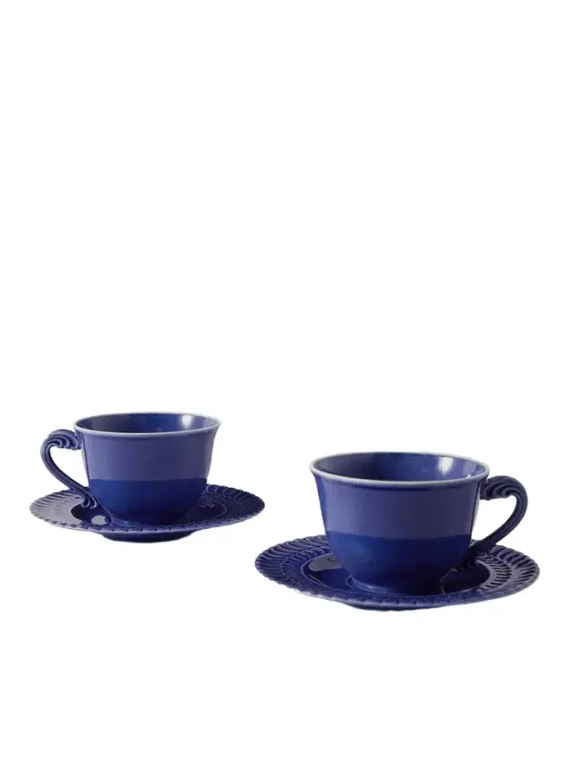 Ginori Set of Two Porcelain Tea Cups and Saucers - Men