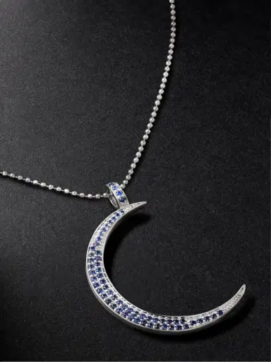 Sydney Evan Large Moon White Gold Sapphire Necklace - Men | Thumbnail 4 Sydney Evan Large Moon White Gold Sapphire Necklace - Men | Thumbnail 4
