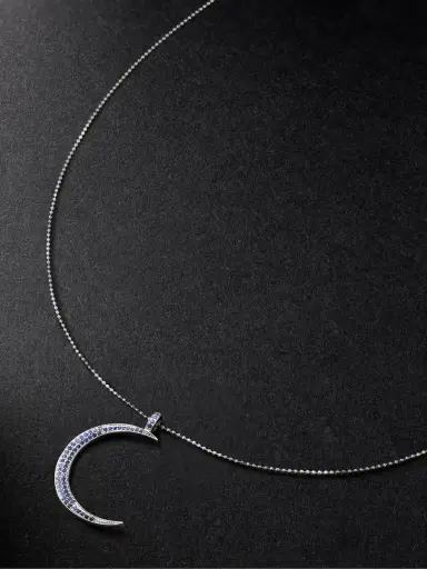 Sydney Evan Large Moon White Gold Sapphire Necklace - Men | Thumbnail 1 Sydney Evan Large Moon White Gold Sapphire Necklace - Men | Thumbnail 1