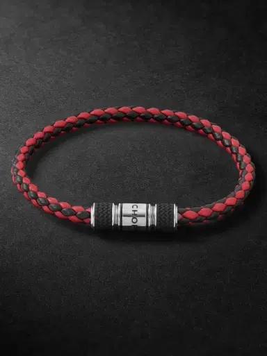 Chopard Classic Racing Woven Leather and Silver-Tone Bracelet - Men | Thumbnail 1