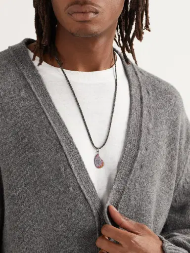 Carolina Bucci Superstellar Blackened Gold, Multi-Stone and Lurex Pendant Necklace - Men | Thumbnail 2 Carolina Bucci Superstellar Blackened Gold, Multi-Stone and Lurex Pendant Necklace - Men | Thumbnail 2