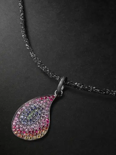 Carolina Bucci Superstellar Blackened Gold, Multi-Stone and Lurex Pendant Necklace - Men | Thumbnail 4 Carolina Bucci Superstellar Blackened Gold, Multi-Stone and Lurex Pendant Necklace - Men | Thumbnail 4