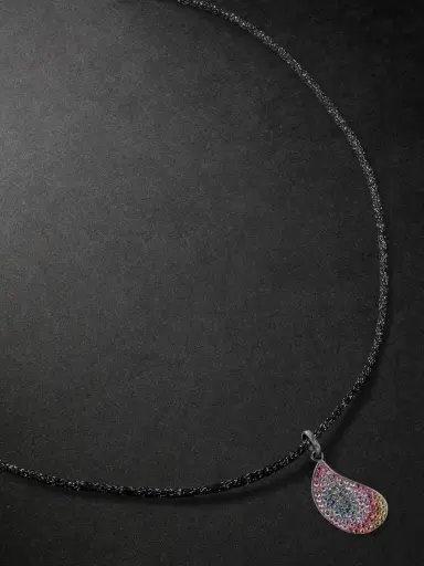 Carolina Bucci Superstellar Blackened Gold, Multi-Stone and Lurex Pendant Necklace - Men | Thumbnail 1 Carolina Bucci Superstellar Blackened Gold, Multi-Stone and Lurex Pendant Necklace - Men | Thumbnail 1