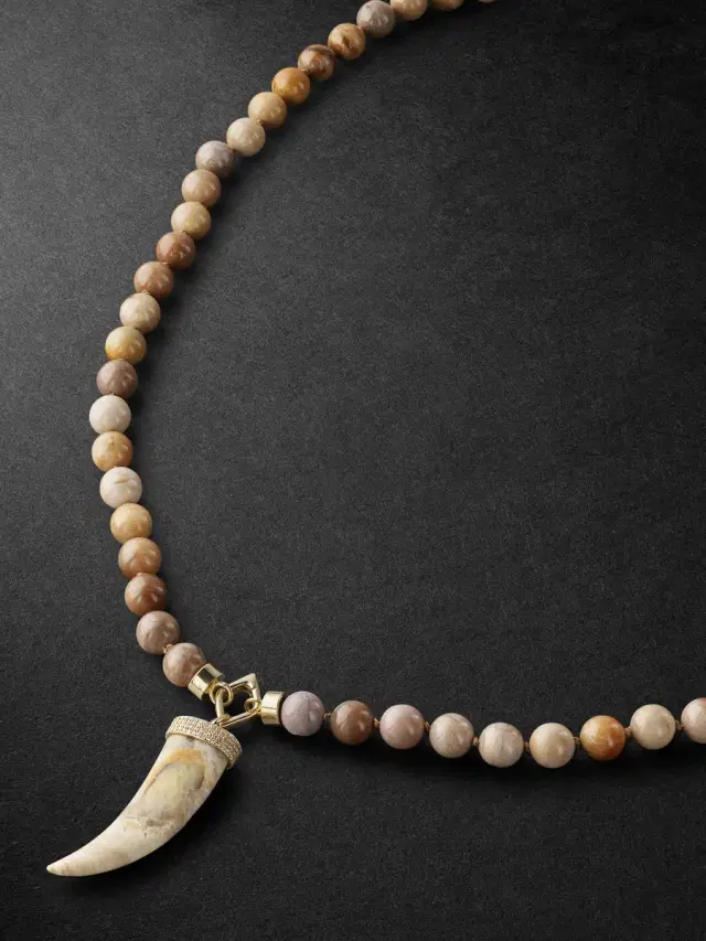 Gold, Wood and Diamond Beaded Pendant Necklace - Men
