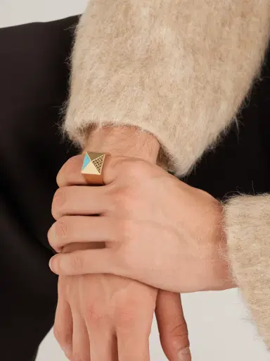 Sydney Evan Pyramid Gold, Diamond and Turquoise Ring - Men | Thumbnail 2 Sydney Evan Pyramid Gold, Diamond and Turquoise Ring - Men | Thumbnail 2