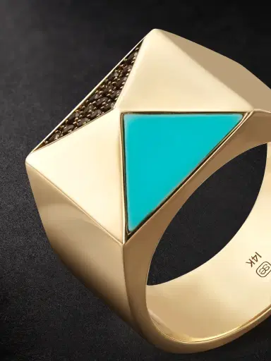 Sydney Evan Pyramid Gold, Diamond and Turquoise Ring - Men | Thumbnail 4 Sydney Evan Pyramid Gold, Diamond and Turquoise Ring - Men | Thumbnail 4
