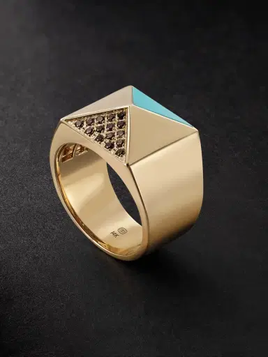 Sydney Evan Pyramid Gold, Diamond and Turquoise Ring - Men | Thumbnail 1 Sydney Evan Pyramid Gold, Diamond and Turquoise Ring - Men | Thumbnail 1