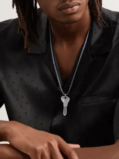 Carolina Bucci Florentine Finish Key White Gold Lurex Pendant Necklace - Men | Thumbnail 2 Carolina Bucci Florentine Finish Key White Gold Lurex Pendant Necklace - Men | Thumbnail 2