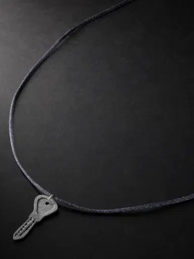Carolina Bucci Florentine Finish Key White Gold Lurex Pendant Necklace - Men | Thumbnail 1 Carolina Bucci Florentine Finish Key White Gold Lurex Pendant Necklace - Men | Thumbnail 1
