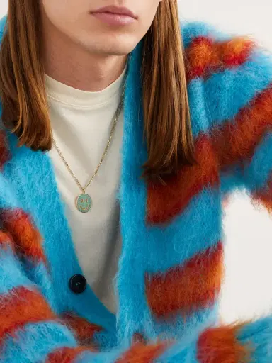 Sydney Evan XL Happy Face Gold Turquoise Pendant Necklace - Men | Thumbnail 2