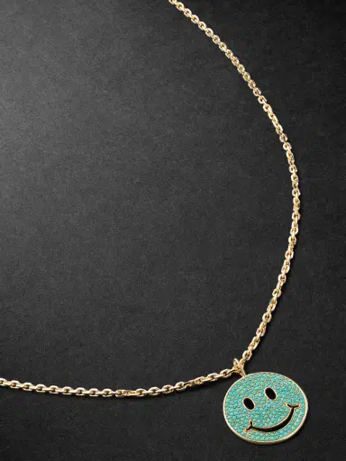 Sydney Evan XL Happy Face Gold Turquoise Pendant Necklace - Men | Thumbnail 1
